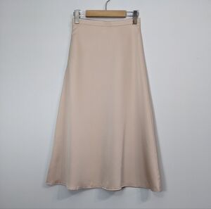 Satin Slip Midi Skirt | Light Beige | Small